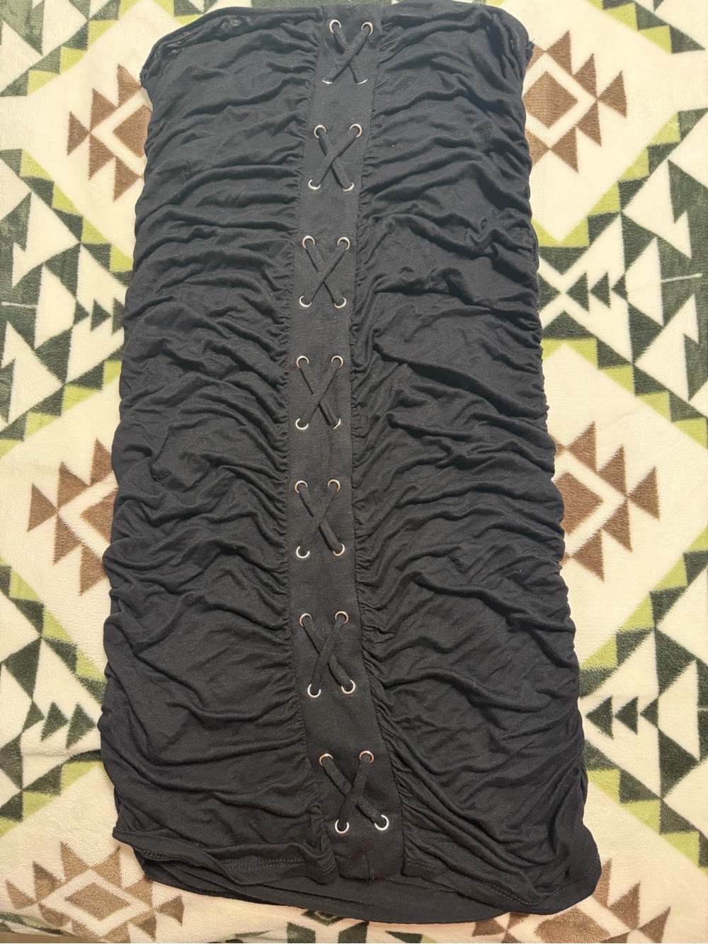 Black Ruched Lace-Up Tube Skirt